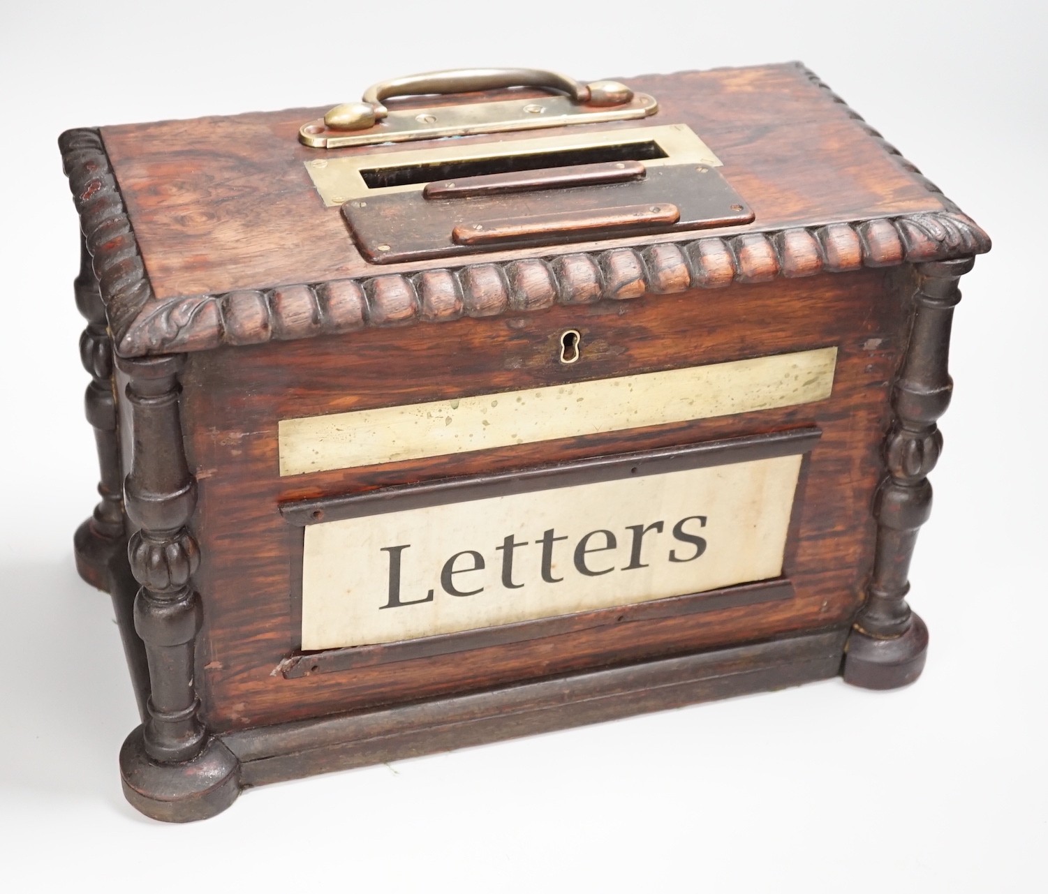 An early Victorian rosewood country house post box, 36cm wide